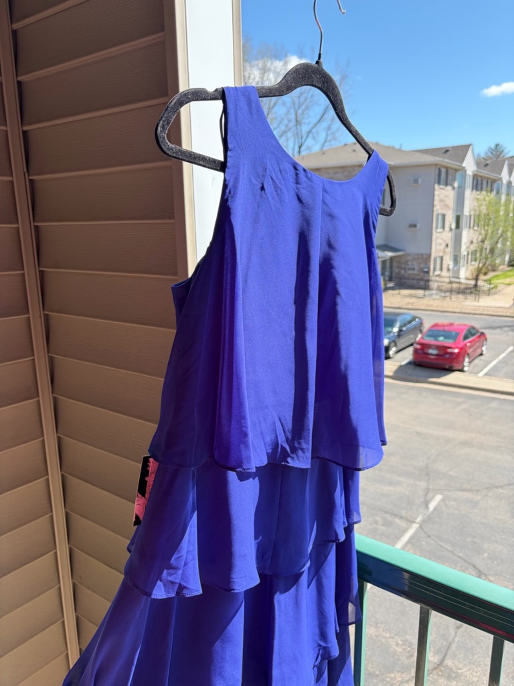🆕🫐SLNY Blue Layered Chiffon Dress Size 6 Ruffle Cocktail Party Wedding Guest - Picture 7 of 16
